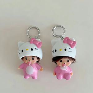 새로운 귀여운 헬로키티 몬치치 인형 열쇠고리 TPR 소재, 만화 펜던트 가방 참 장식 자동차 키링, 소녀들을 위한 사랑스러운 선물