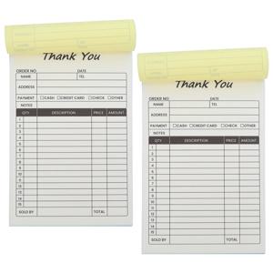 2개입 2단계 영수증 책, 카본 복사지 포함, 튼튼한 종이 보드, 레스토랑 주문 패드, 소매 송장 양식, 소규모 사업용