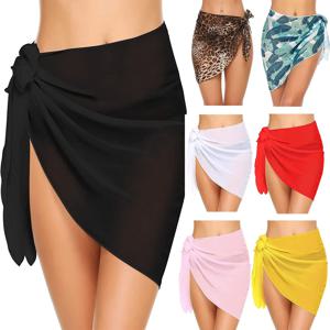 여성 쉬폰 숏 사롱 수영복 커버업 비치 비키니 랩 시스루 숏 스커트 쉬폰 스카프 수영복 커버업 비치웨어