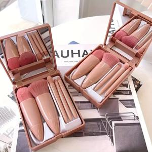 5Pcs 휴대용 메이크업 브러쉬 세트 거울 - 접이식 여행 키트, 미니 메이크업 브러쉬 세트 여행 메이크업 브러쉬 세트