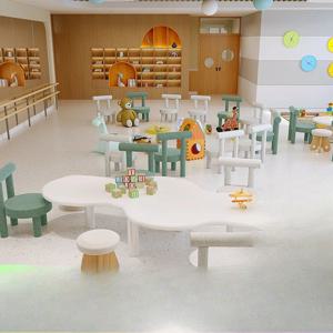어린이 조기 교육 훈련 기관 유치원 특수 모양의 테이블과 의자 세트 페인트 빈 레이어 크리에이티브