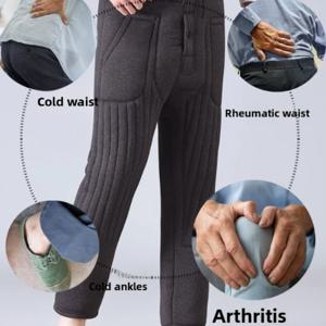 겨울용 보온 바지 노인 남성용 하이웨이스트 딥 크로치 따뜻한 바지 아빠용 면 플리스 안감 두꺼운 무릎 보호 기능