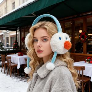 귀여운 눈사람 플러시 귀마개 - 폼폼이 달린 겨울 따뜻한 귀마개, 여성과 소녀들을 위한 축제 크리스마스 액세서리