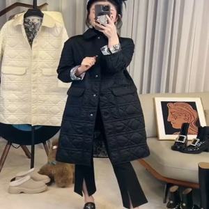 트렌디한 블랙 퀼팅 코튼 자켓 미디 기장 다이아몬드 패턴 한국 스타일 스몰 프래그런스 윈드 코트 여성용 출퇴근룩