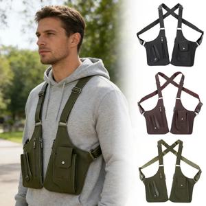 레트로 더블 숄더 스트랩 전술 가방 조절 가능한 스트랩 남성용 레트로 크로스백 다용도 포켓 도난 방지 방수 PU 가방