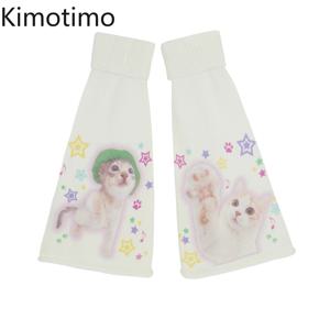 Kimotimo 일본 귀여운 고양이 프린트 플레어 무릎 슬리브 여성 2025 New Sweet Y2k 미적 다목적 매운 소녀 발 커버 복장