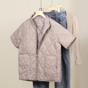 여성용 반팔 누빔 조끼 가을 겨울 신상 따뜻한 홈웨어 코튼 자켓 다이아몬드 패턴 노인 어깨 보호