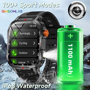 2025 글로벌 하이킹 스마트워치 2.01'' 화면 1100mAh 배터리 LED 라이트 나침반 IP68 음성 비서 야외 스포츠 피트니스 시계