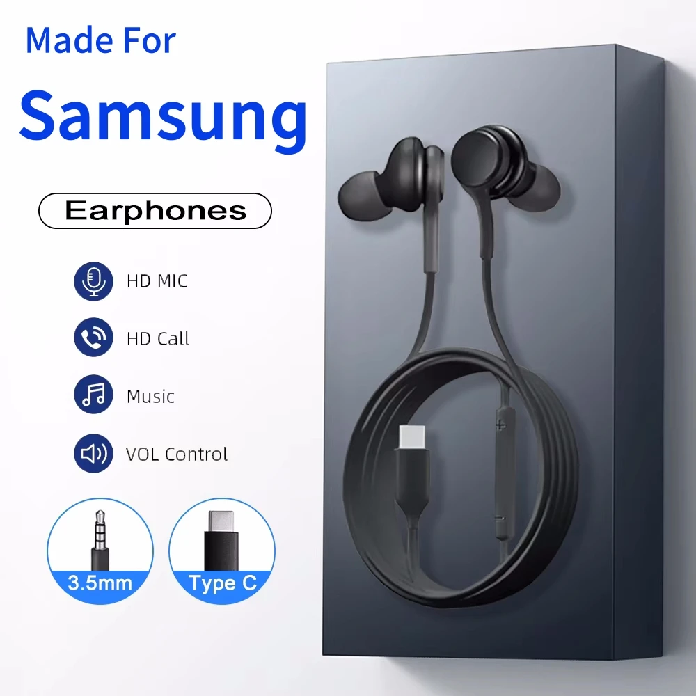 타입 C 유선 이어폰 S25 S24 S23 S21 S22 울트라 플러스 삼성 갤럭시 3.5mm 이어버드 헤드폰 A54 A53 액세서리
