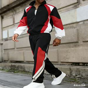남성용 재킷 수트 컬러 블록 멀티 컬러 스탠드 칼라 숏 재킷 탑과 긴 바지, 교복, 팀복, 스포츠 의류