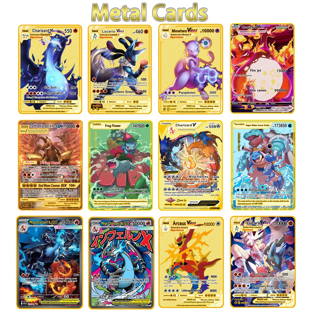 2026년 신제품 포켓몬 메탈 카드 10000 포인트 아르세우스 리자몽 슈퍼 카드 골든 영어 미우투 Vmax GX EX 애니메이션 컬렉션 카드 선물