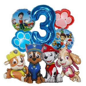 9개 만화 파우 패트롤 테마 호일 풍선 숫자 풍선 어린이 생일 파티 장식 아기 선물 파티 체이스 스카이 풍선