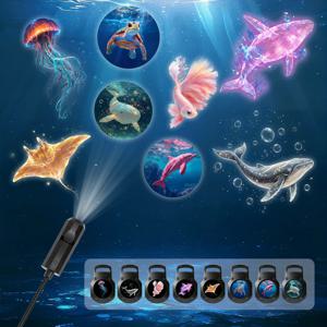 휴대용 해양 생물 프로젝터 조명, 해파리, 고래, 바다거북 등 8개의 조명 패널 포함; USB 전원, 360도 회전 °   썩은 것