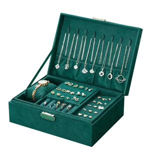 새로운 빈티지 스타일 벨벳 보석 상자 더블 잠금 저장 상자 목걸이 시계 귀 보석 상자 대용량