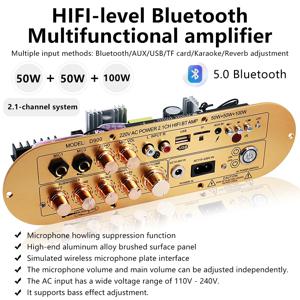 D900 블루투스 5.0 앰프 보드 50W+50W+100W 2.1 채널 하이파이 서브우퍼 오디오 앰프 야외용 자동차 가정용 노래방 DIY 스피커용