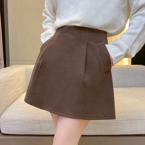 하이웨이스트 엄브렐라 스커트 여성용 신상 울 소재 가을 겨울 A라인 플레어 하프 스커트 팬츠 비즈니스 출퇴근 시티 시나리오