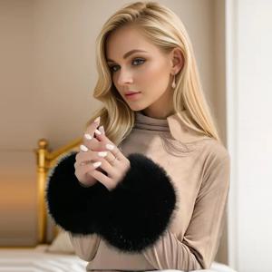 모조 여우 머리 손목 수갑 모피 머리 수갑 따뜻한 두꺼운 슬리브 슬리브 솔리드 컬러 귀여운 방풍 수갑 핸드 가드 링