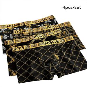4 개/대 남자 속옷 섹시한 복서 항균 통기성 레트로 인쇄 남자 복서 반바지 소년 얇은 플랫 코너 팬티