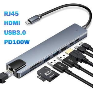 USB 3.0 유형 C 허브 USB C 도킹 스테이션-HDMI 4K 30HZ 유형 C-RJ45 100Mbps 이더넷 어댑터 VGA 확장기 헤드폰 PD 100W