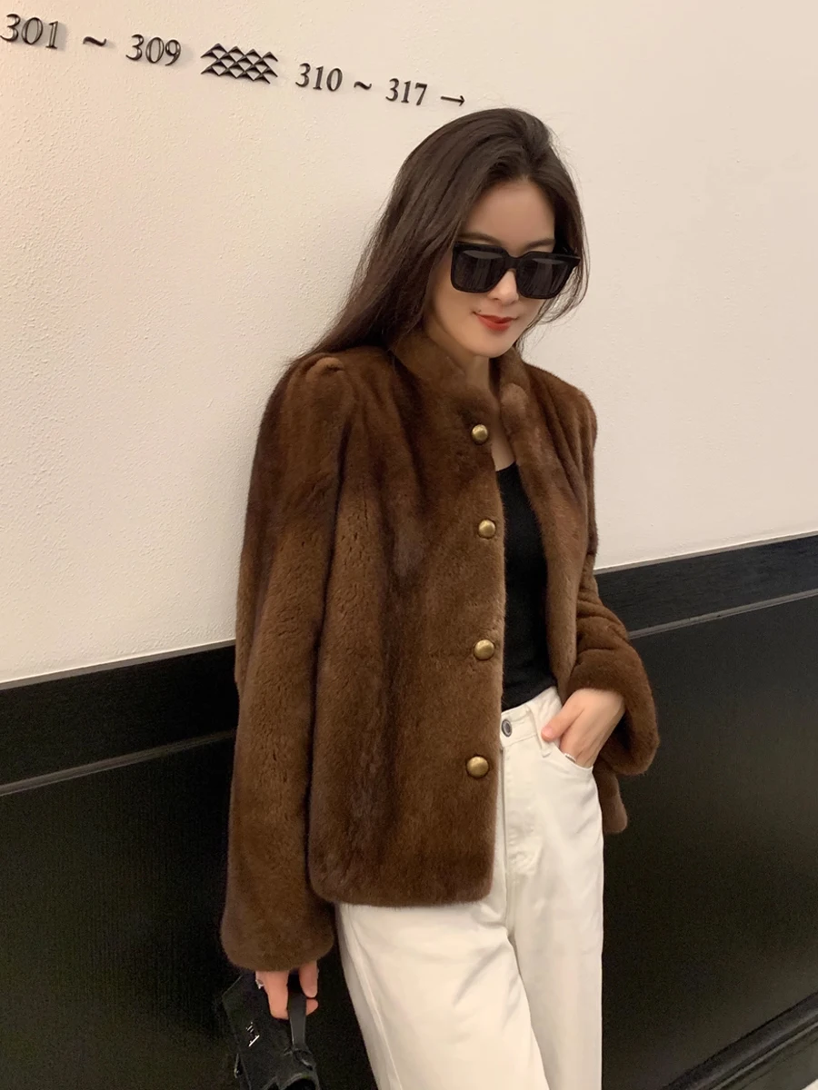 HDHOHR 2026 New100% 리얼 밍크 모피 코트 여성 패션 필수품 천연 밍크 코트 따뜻한 짧은 가죽 아우터 겨울 모피 자켓