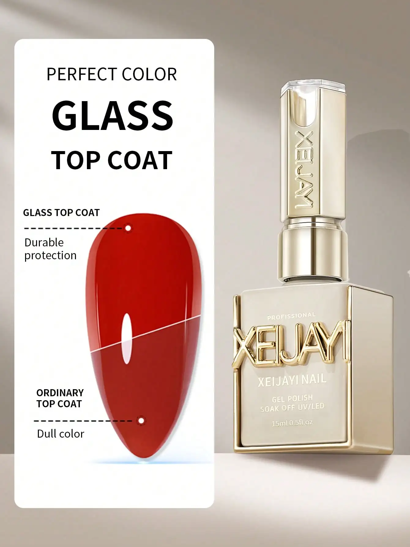 15ml 유리 탑 코트 오래 지속되는 투명 고무 탑 코트 LED UV 손톱 강화 고광택 탑 마감 젤 매니큐어