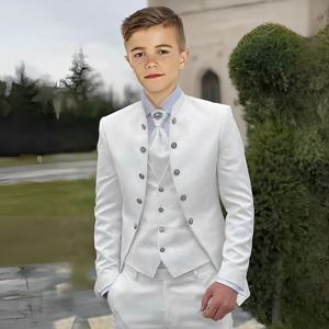 패션 자카드 디자인 3종 패턴 남자아이 정장 세트 웨딩 예복 블레이저 바지 남자아이 턱시도 키즈 파티복 재킷+조끼+바지