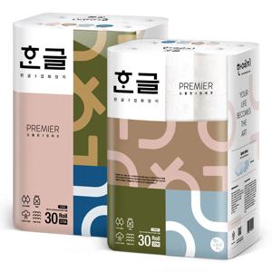 한예지 천연펄프 한글 화장지 27m 30롤 2팩