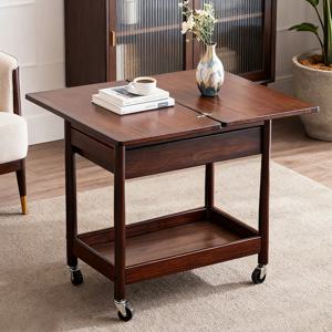 공간 절약형 확장형 접이식 식탁 서랍 및 4개의 바퀴 포함 - 거실 주방용 농가 스타일 월넛 색상
