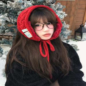 2025 신상 레드 니트 귀마개 여성용 겨울용 두꺼운 보온 방한 헤어밴드 프리사이즈 다용도 귀덮개