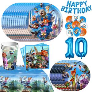 디즈니 주토피아 생일 파티 장식 용품 주디 닉 식기류 테이블보 풍선 주토피아 ‌   생일 축하 접시 세트