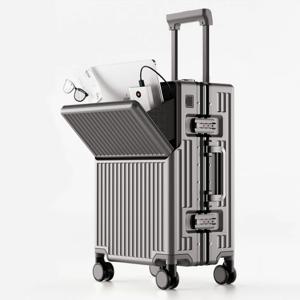 앞면 개폐형 PC 소재 알루미늄 프레임 TSA 잠금장치 컵홀더 충전 포트 여행용 롤링 캐리어 20/24/28/30인치