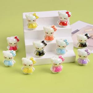 10개입 3D 산리오 레진 비즈 8색 꽃무늬 스커트 헬로키티 비즈 아기 장난감 씹기용 DIY 젖꼭지 클립 체인