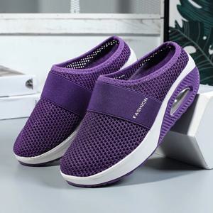 리얼 에어쿠션 여성 메쉬 웨지 슬리퍼 프리미엄 샌들 빈티지 미끄럼 방지 캐주얼 뮬 여성 플러스 사이즈 플랫폼 레트로 슈즈