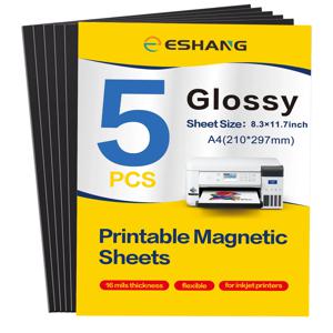 ESHANG A4 크기 인쇄 가능한 자석 시트-5장 광택 자석 종이만들기 냉장고 자석 공예-8.3