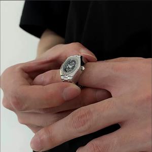 빈티지 펑크 손가락 시계 패션 미니 석영 시계 시계 손가락 반지 탄성 스트랩 합금 시계 커플 반지 보석 시계 선물