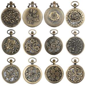 빈티지 청동 꽃 석영 아날로그 주머니 시계 선물 남자 여자 목걸이 펜던트 주머니 시계 아랍어 숫자 다이얼 레트로 시계