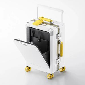 전면 오픈 포켓 롤링 수하물 알루미늄 프레임 다채로운 무음 바퀴 및 USB 충전 플러그가 있는 와이드 핸들 트롤리 가방