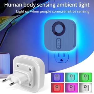 EU 소켓 모션 센서가 있는 LED 야간 조명 RGB 컬러 분위기 벽등 침실 계단 화장실 복도 욕실 공부방용