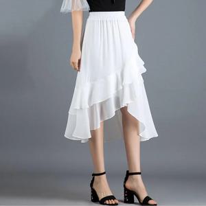 새로운 가을 여성 패션 쉬폰 롱 스커트 불규칙한 러플 스커트 휴가 비치 맥시 A라인 스커트