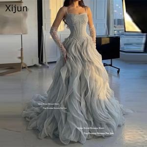 Xijun 럭셔리 긴 이브닝 드레스 프릴 비즈 공식 두바이 댄스 파티 드레스 Ruched Sweetheart A-Line 댄스 파티 드레스 여성 맞춤형