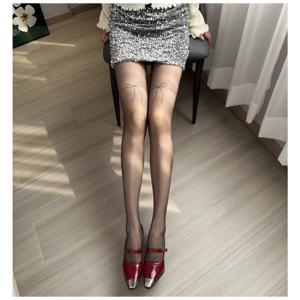 보우 프린트 타투 스타킹 여성용 얇은 베어레그 아티팩트 살색 팬티스타킹 스파이스 걸 퓨어 데지어 블랙 실크 레깅스