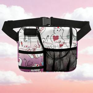 블랙 화이트 간호사용 패니팩 의료용 프린트 허리 가방 (가위 포켓 포함)