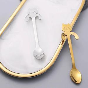 1pc 스테인레스 스틸 크리 에이 티브 고양이 모양의 커피 스푼 티스푼 어린이 스푼 케이크 교반 설탕 수프 디저트