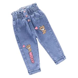 겨울 아기 ​​소녀 플러시 데님 바지 유아 어린이 만화 나비 인쇄 청바지 어린이 패션 레저 WarmTrousers1-6Y 유지
