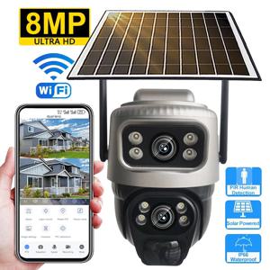 WiFi 태양 IP 카메라 야외 듀얼 렌즈 PTZ 저전력 비디오 카메라 PIR 모션 감지 보안 보호 CCTV 감시 캠