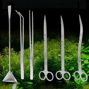 수족관 가위 핀셋 도구 어항 식물 웨이브 가위 수초 스테인리스 청소 도구 홀더 수족관 액세서리