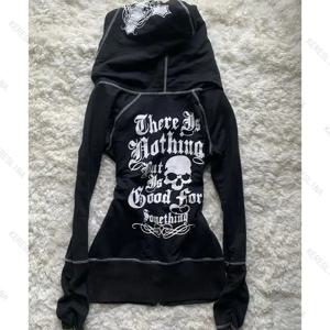 밀레니엄 Y2K 스파이시 걸즈 스타일 슬리밍 지퍼 후드티 가을/겨울 고딕 빈티지 패션 스트리트웨어 다용도 얇은 후드티