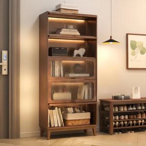 원목 책장 방진 유리문 책장 도어형 선반 바닥부터 천장까지 가정용 거실 아메리칸 스타일 책장