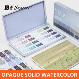 초보자를위한 투명한 수채화 반건조 고체 수채화 물감 세트 학생 미술 용품 ​​휴대용 24 색 그리기 도구