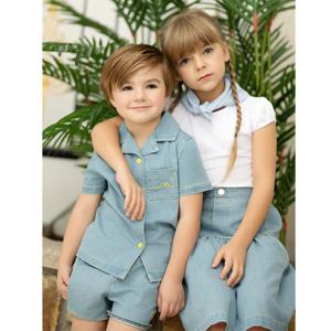 알리코 SS26 블루 데님 컬렉션 코튼 남아 여아 의상 드레스 스커트 셔츠 및 오버올